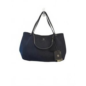 Black Suede Large Tote Handbag with Double Handles